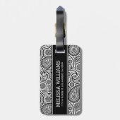 Zwart-wit paisleypatroon bagagelabel (Achterkant verticaal)