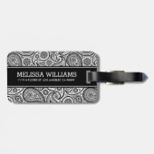 Zwart-wit paisleypatroon bagagelabel (Achterkant horizontaal)