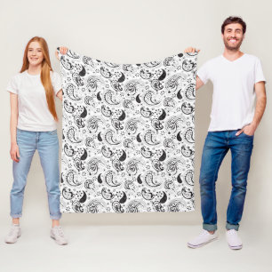 Zwart-wit paisleypatroon – Elegante textielkunst Fleece Deken