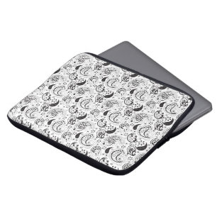 Zwart-wit paisleypatroon – Elegante textielkunst Laptop Sleeve
