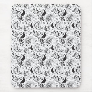 Zwart-wit paisleypatroon – Elegante textielkunst Muismat