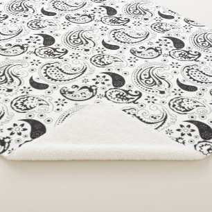 Zwart-wit paisleypatroon – Elegante textielkunst Sherpa Deken
