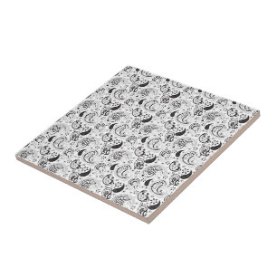 Zwart-wit paisleypatroon – Elegante textielkunst Tegeltje
