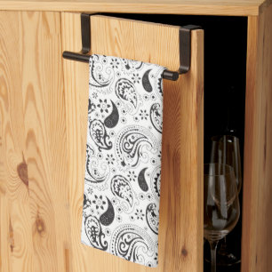 Zwart-wit paisleypatroon – Elegante textielkunst Theedoek