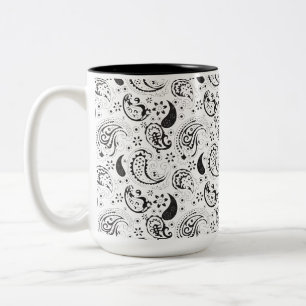Zwart-wit paisleypatroon – Elegante textielkunst Tweekleurige Koffiemok