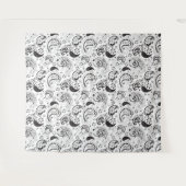 Zwart-wit paisleypatroon – Elegante textielkunst Wandkleed (Voorkant (horizontaal))