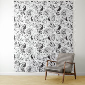 Zwart-wit paisleypatroon – Elegante textielkunst Wandkleed (In situ)