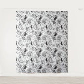 Zwart-wit paisleypatroon – Elegante textielkunst Wandkleed (Voorkant)