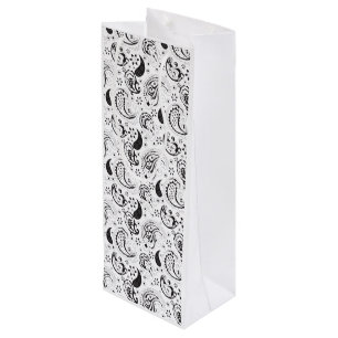 Zwart-wit paisleypatroon – Elegante textielkunst Wijn Cadeautas
