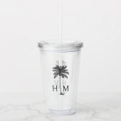 Zwart-wit palm palmboom Monogram Acryl Drinkbeker (Voorkant)