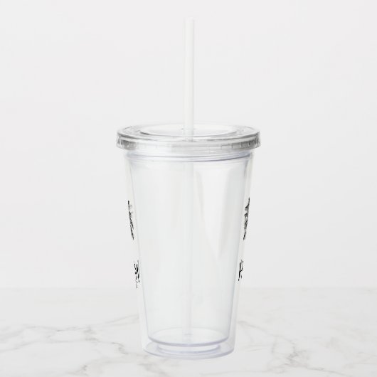 Zwart-wit palm palmboom Monogram Acryl Drinkbeker (Rechts)