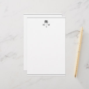 Zwart-Wit Palm Palmetto Boom Monogram Briefpapier