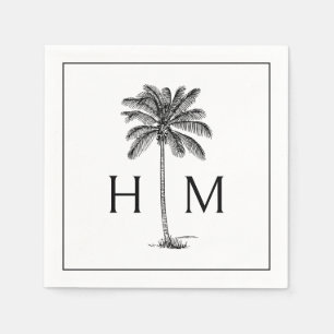 Zwart-Wit Palm Palmetto Boom Monogram Servet