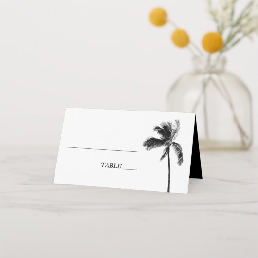 Zwart-wit Palm Tree Bat Mitzvah Place Card (Voorkant)