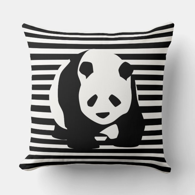 Zwart-wit Panda en Stripes Kussen (Voorkant)