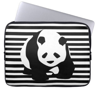 Zwart-wit Panda en Stripes Laptop Sleeve