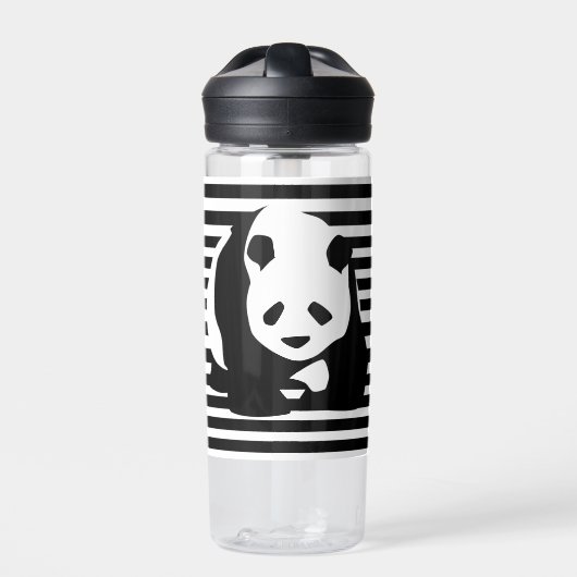 Zwart-wit Panda en Stripes Waterfles (Voorkant)