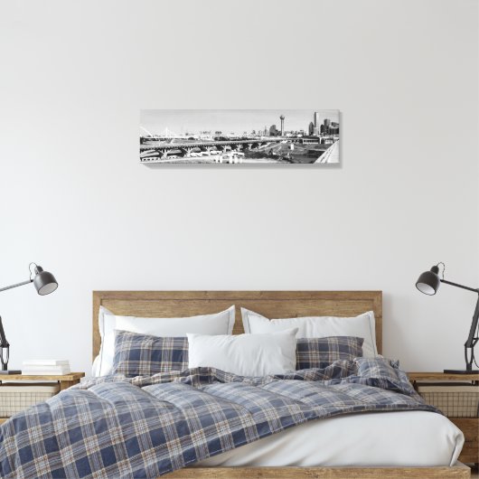 Zwart-wit panoramisch Dallas Skyline Uitzicht Canv Canvas Afdruk (Insitu (Slaapkamer))