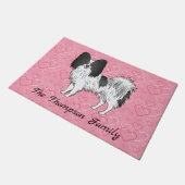 Zwart-wit papier, luidop op roze harten deurmat (Schuin)