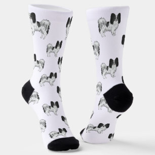 Zwart-Wit Papillon Mopshond Cute Cartoonpatroon Sokken