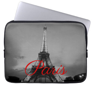 Zwart Wit Parijs City Night Eiffeltoren Europees Laptop Sleeve
