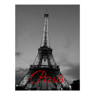 Zwart Wit Parijs City Night Eiffeltoren Europees Perfect Poster