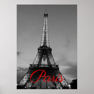 Zwart Wit Parijs City Night Eiffeltoren Europees Poster