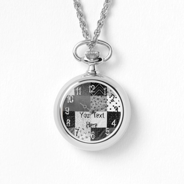  zwart-wit patchwork fabric horloge (Voorkant)