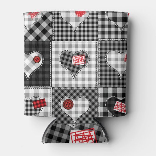 Zwart wit patchwork harten naadloos. blikjeskoeler (Voorkant)