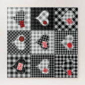 Zwart wit patchwork harten naadloos. legpuzzel (Horizontaal)