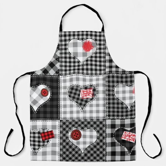 Zwart wit patchwork harten naadloos. schort (Voorkant)