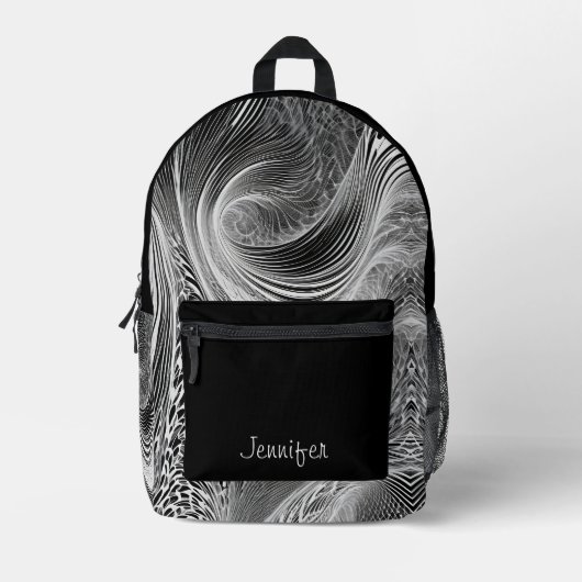 Zwart Wit Patroon Abstracte Curven Gepersonaliseer Bedrukte Rugzak (Voorkant)