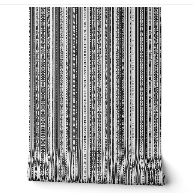 zwart-wit patroon behang  (Afrollen)