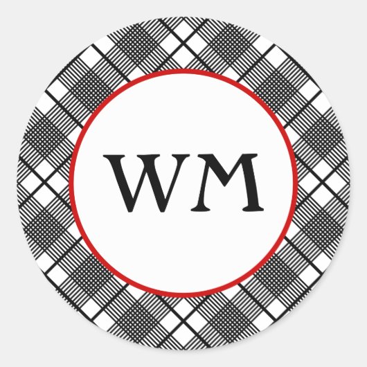 Zwart-wit patroon bewerkbaar monogram ronde sticker (Voorkant)