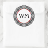 Zwart-wit patroon bewerkbaar monogram ronde sticker (Tas)