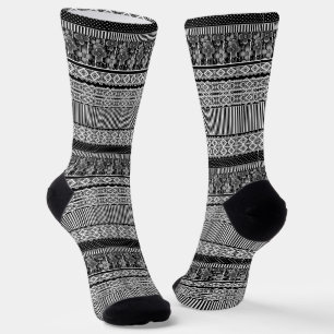 Zwart-wit patroon met kant en patchwork el sokken