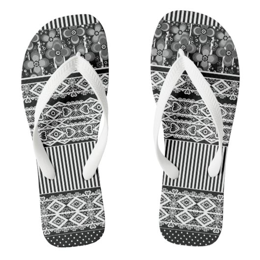 Zwart-wit patroon met kant en patchwork teenslippers (Voetbed)
