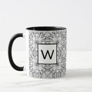 Zwart-wit patroon met monogram (2 zijden) mok
