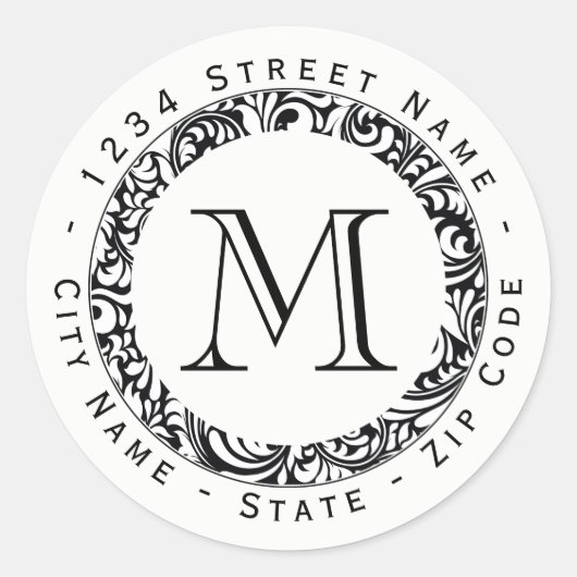 Zwart&Wit Patroon Monogram Terugkeeradresetiket Ronde Sticker (Voorkant)