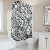 Zwart & Wit Patroon Patchwork 01 Douchegordijn (In situ)