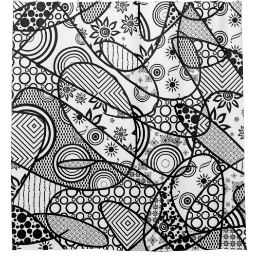 Zwart & Wit Patroon Patchwork 01 Douchegordijn (Voorkant)
