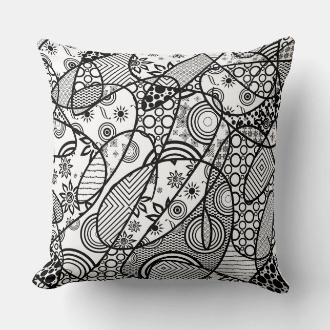 Zwart & Wit Patroon Patchwork 01 Kussen (Voorkant)