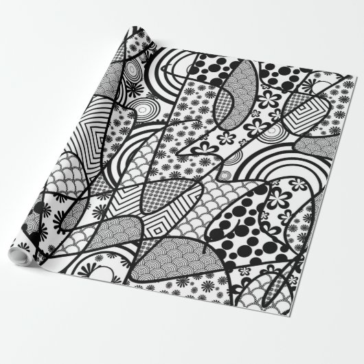 Zwart & Wit Patroon Patchwork 02 Cadeaupapier (Uitgerold)