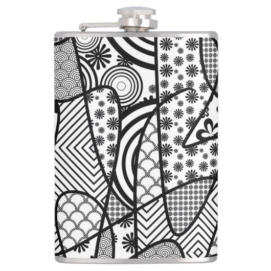 Zwart & Wit Patroon Patchwork 02 Heupfles (Voorkant)