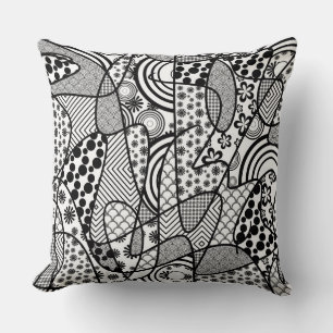 Zwart & Wit Patroon Patchwork 02 Kussen