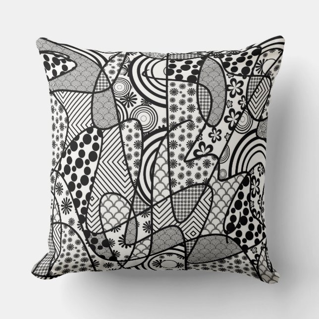 Zwart & Wit Patroon Patchwork 02 Kussen (Voorkant)