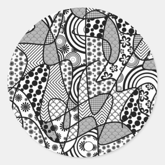 Zwart & Wit Patroon Patchwork 02 Ronde Sticker (Voorkant)