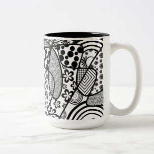 Zwart & Wit Patroon Patchwork 02 Tweekleurige Koffiemok