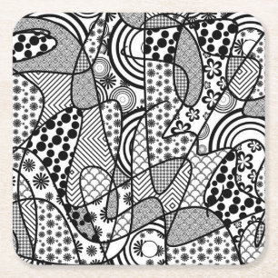 Zwart & Wit Patroon Patchwork 02 Vierkante Kartonnen Onderzetter