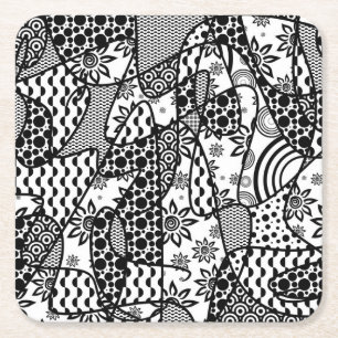 Zwart & Wit Patroon Patchwork 03 Vierkante Kartonnen Onderzetter